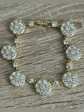 Akkad Gold Tone Yellow Gold Plated Sparkling White Crystal Rhinestone Bracelet